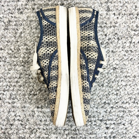 Keds Champion crochet blue beige cotton jute lace up flat sneakers 8 - Picture 3 of 12